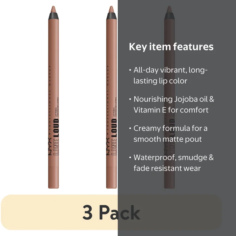 3 pack) NYX Professional Makeup Line Loud Lip Liner, Longwear