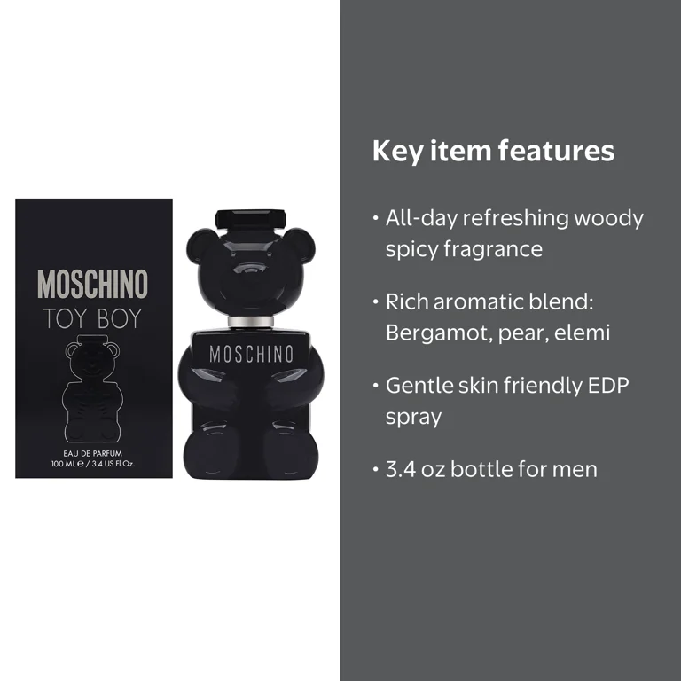 Moschino, Toy Boy for Men, 3.4 oz EDP, Woody Spicy Fragrance