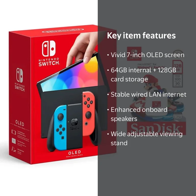 Nintendo, Switch OLED Console, Model with Neon Red and Blue Joy Nintendo, Switch OLED Console, Model with Neon Red and Blue Joy
