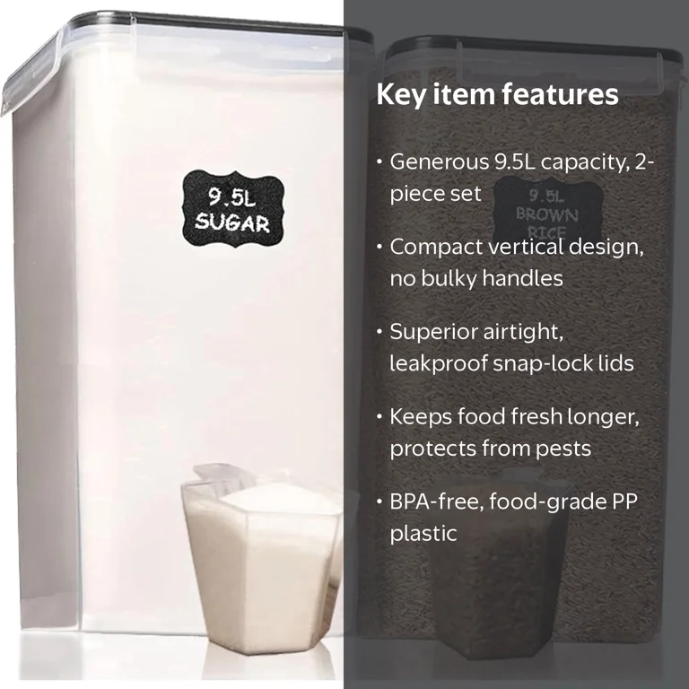 Shazo 2PC Extra Large Airtight Food Storage Containers 9.5L 321oz