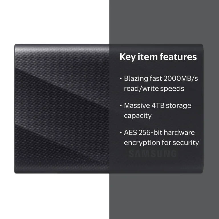 Samsung, Portable SSD, 4TB, USB 3.2 Gen 2x2, Black - Walmart.com