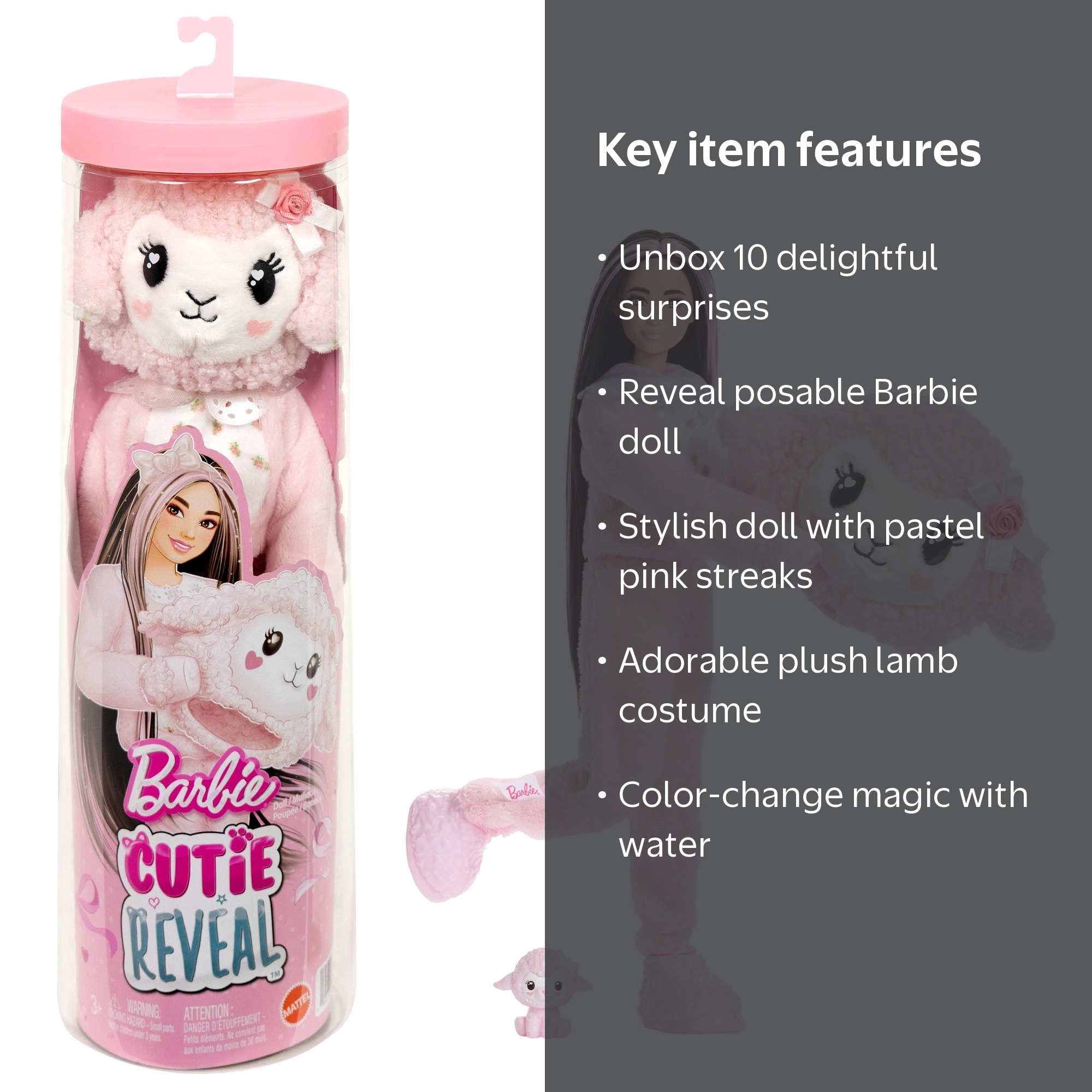 Barbie, Cutie Reveal Doll, Lamb, 10 Surprises with Plush