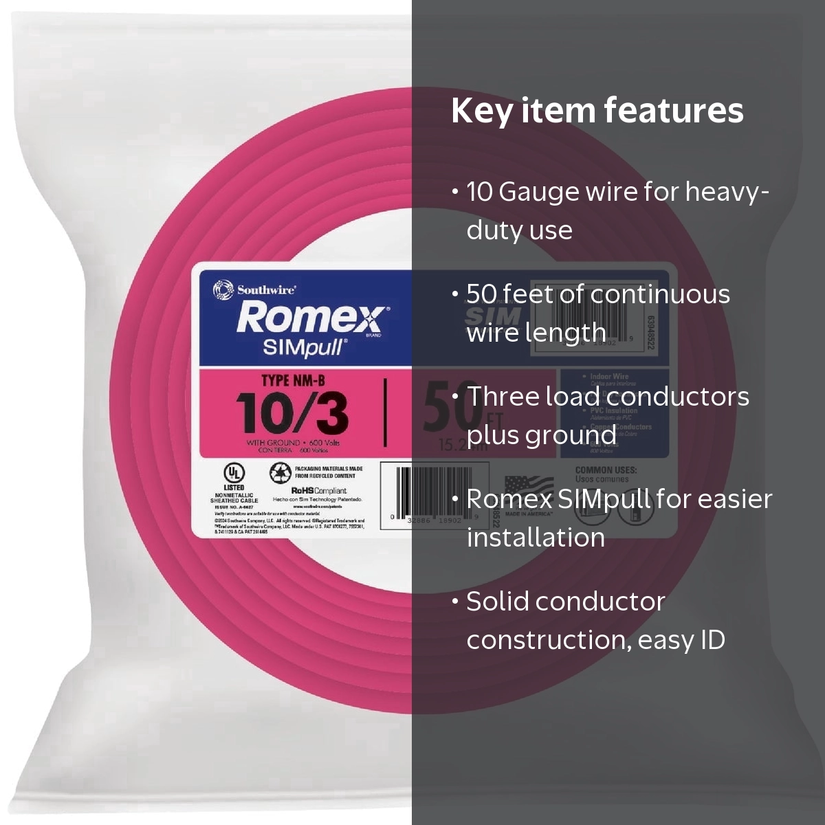 Southwire, Electrical Wire, 50 Ft, 10/3 Solid Pink NM-B - Walmart.com