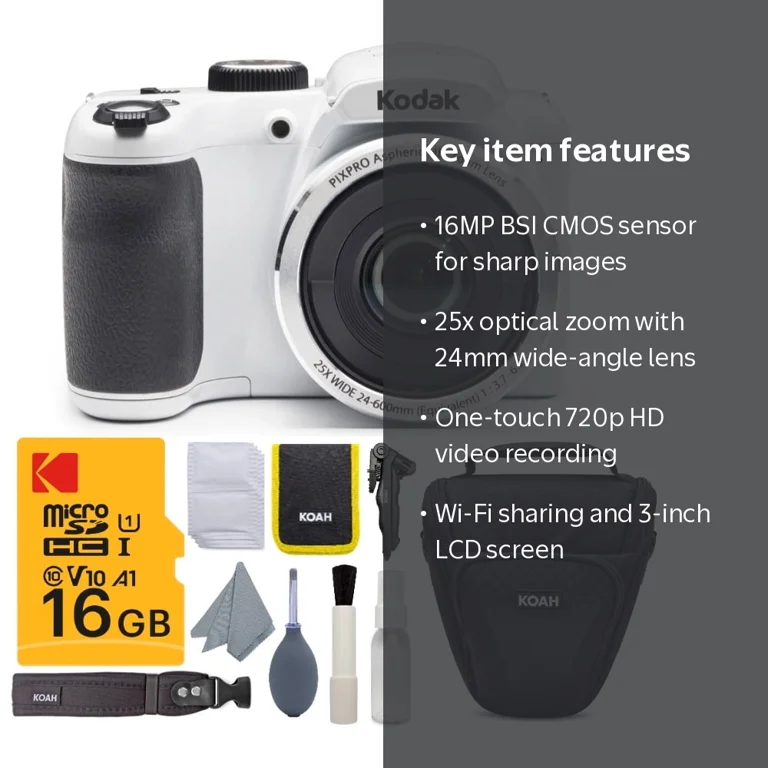 Kodak PIXPRO AZ252 16MP Camera, 25x Zoom, 24mm Lens, 16GB SD