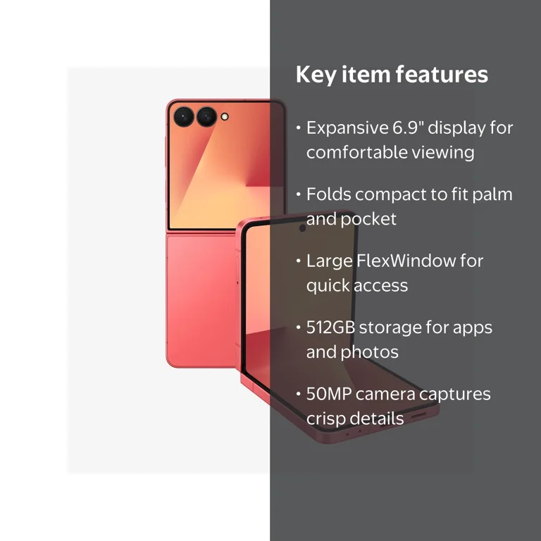 Samsung Galaxy Z Flip7 512GB Smartphone (Unlocked), Coral Red