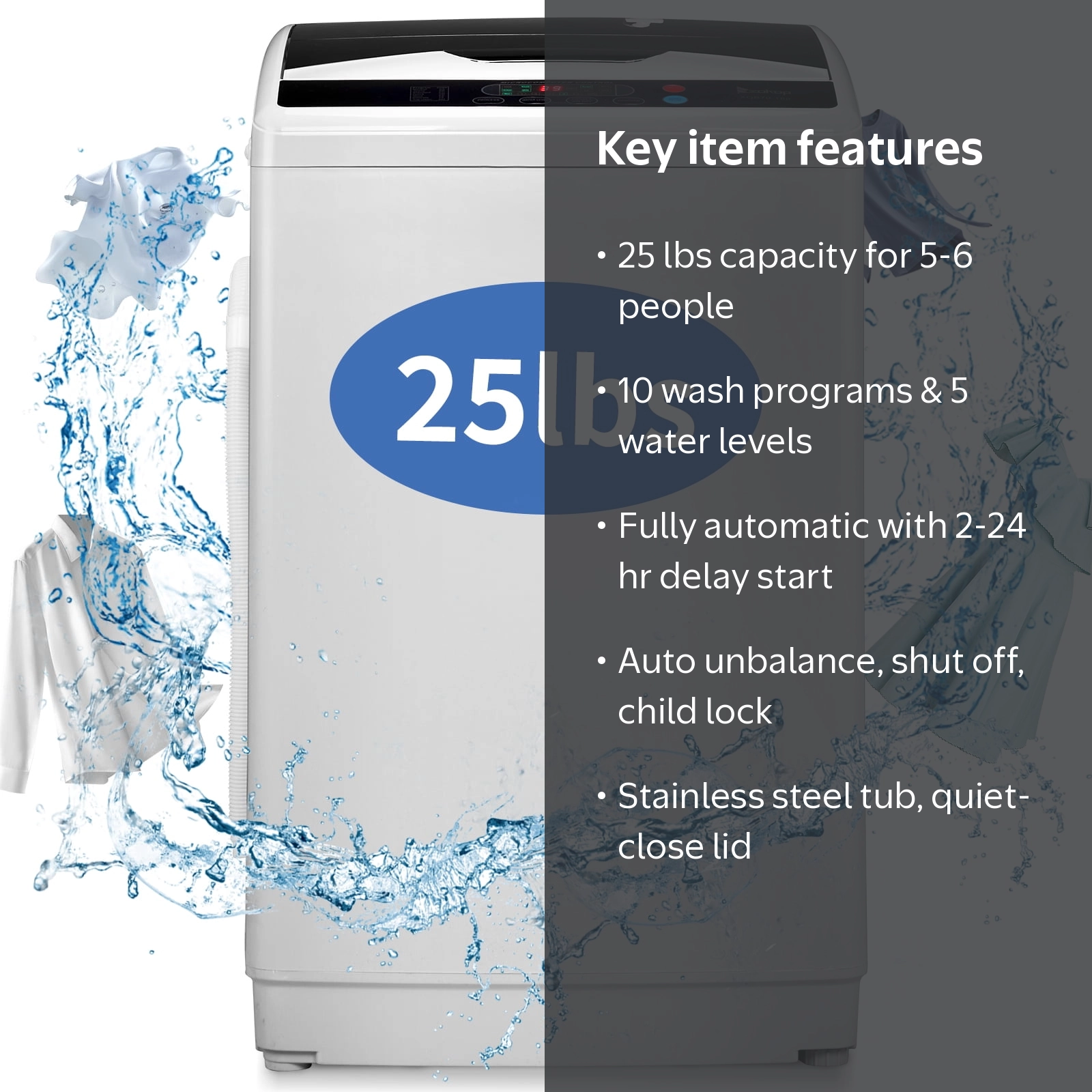Zimtown Full Auto Washing Machine, 25 lbs Top Load Portable Washer