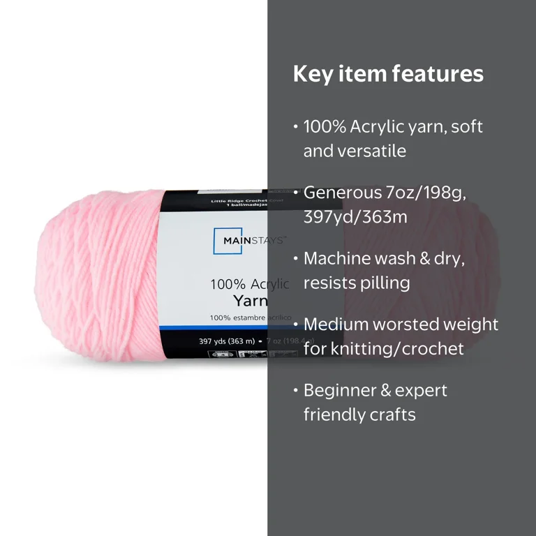Mainstays Medium Acrylic Yarn, 7oz, 100% Acrylics, Pink - Walmart.com