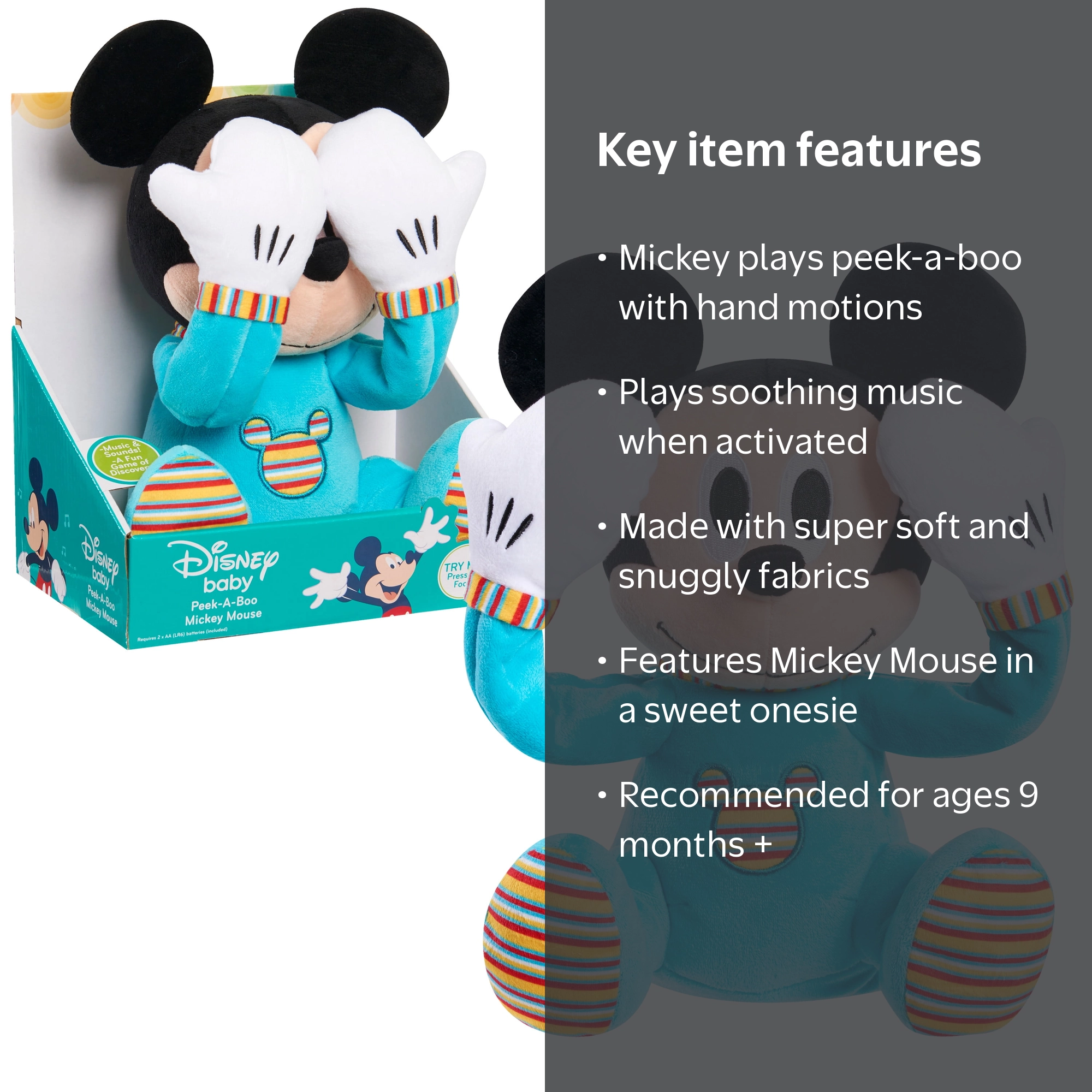 Disney Baby Peek-A-Boo Plush, Mickey Mouse, Plush Animated, Ages