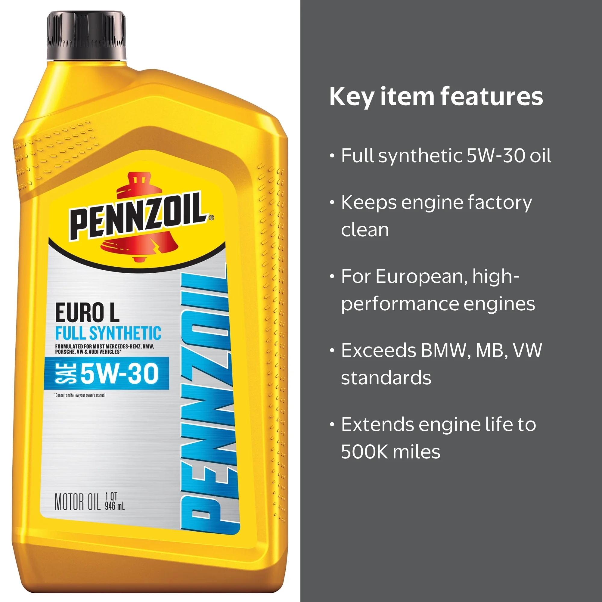 Pennzoil Platinum Euro L Full Synthetic 5W-30 Motor Oil, 1 Quart
