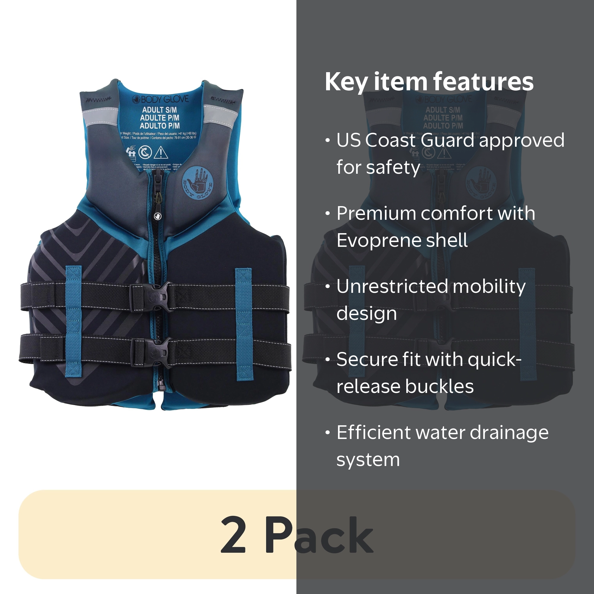 2 pack) Body Glove Men's Adult Neoprene PFD Life Jacket and Vest