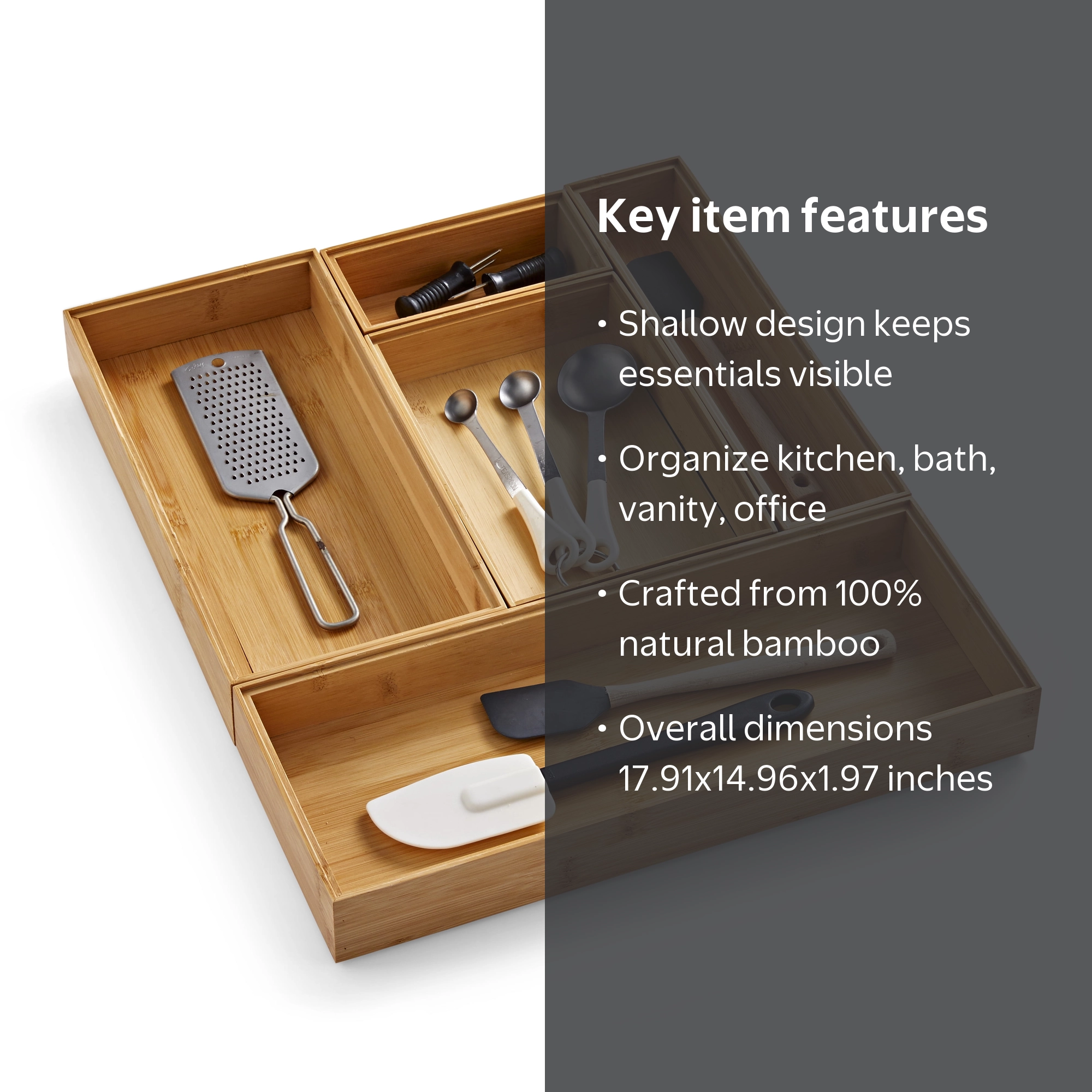 Better Homes & Gardens Bamboo Drawer Organizer Set, 5pc, Natural