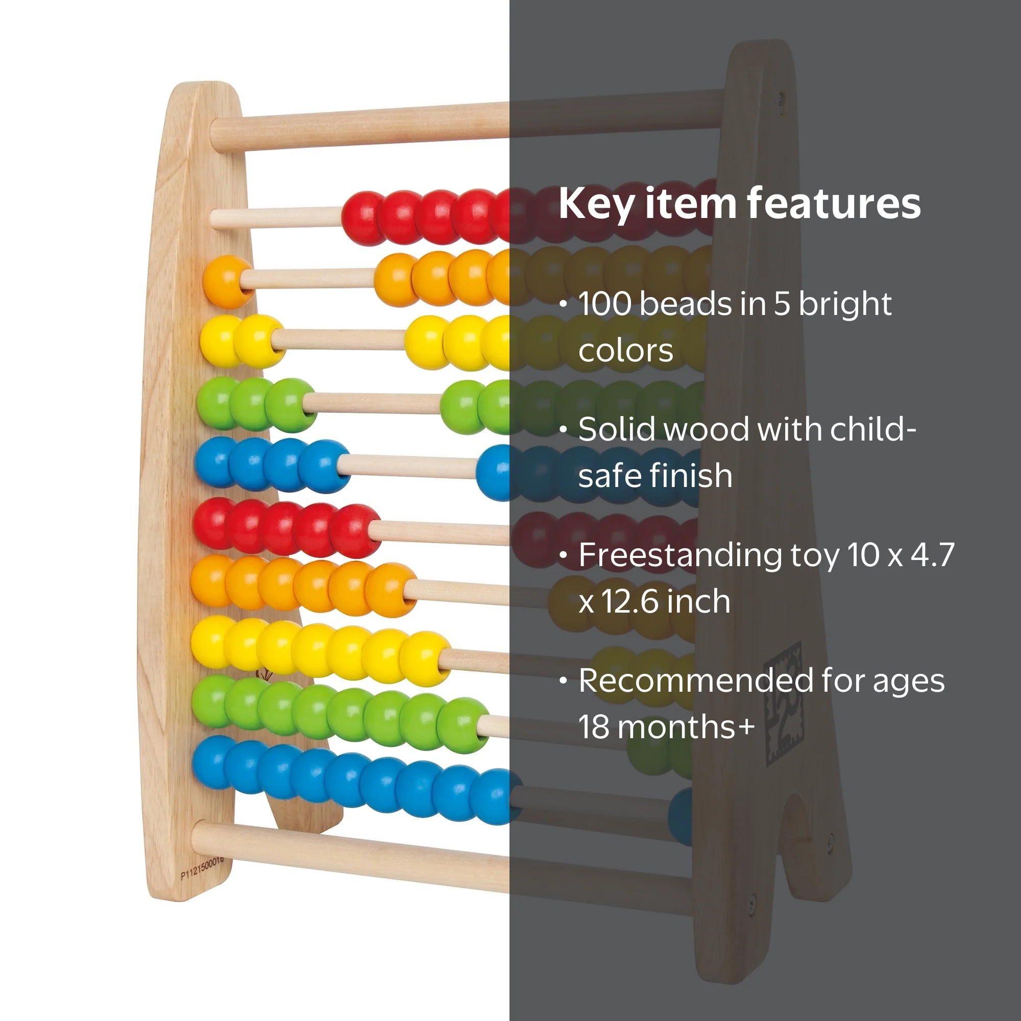 Hape, Rainbow Bead Abacus, 10 Rows, Wooden Counting Toy for Kids 3