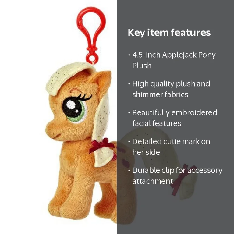 Aurora World My Little Pony Clip-On Applejack Pony Plush, 4.5