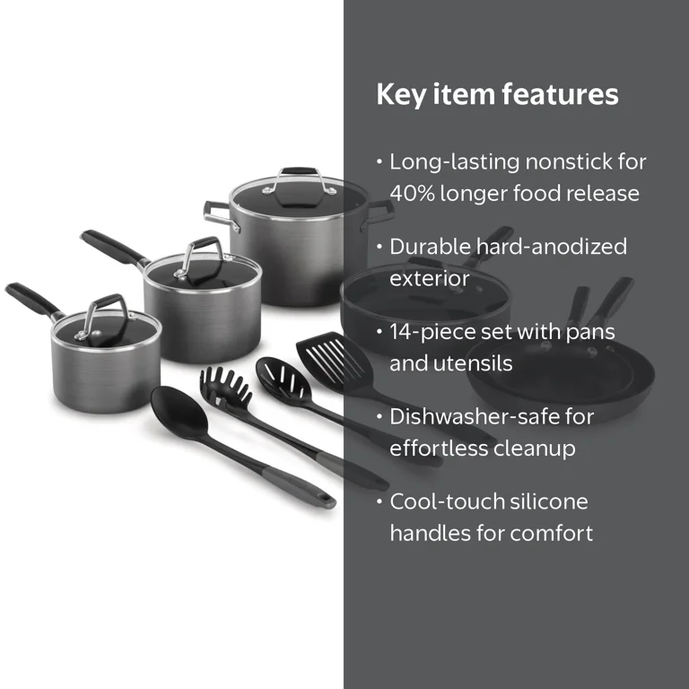 Calphalon　フライパン、鍋 4点セット ノンスティック加工 Calphalon Select AquaShield Nonstick Hard-Anodized 14-Piece