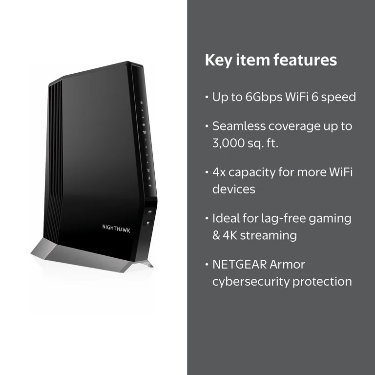 NETGEAR Nighthawk AX6000 WiFi 6 Cable Modem Router, DOCSIS 3.1