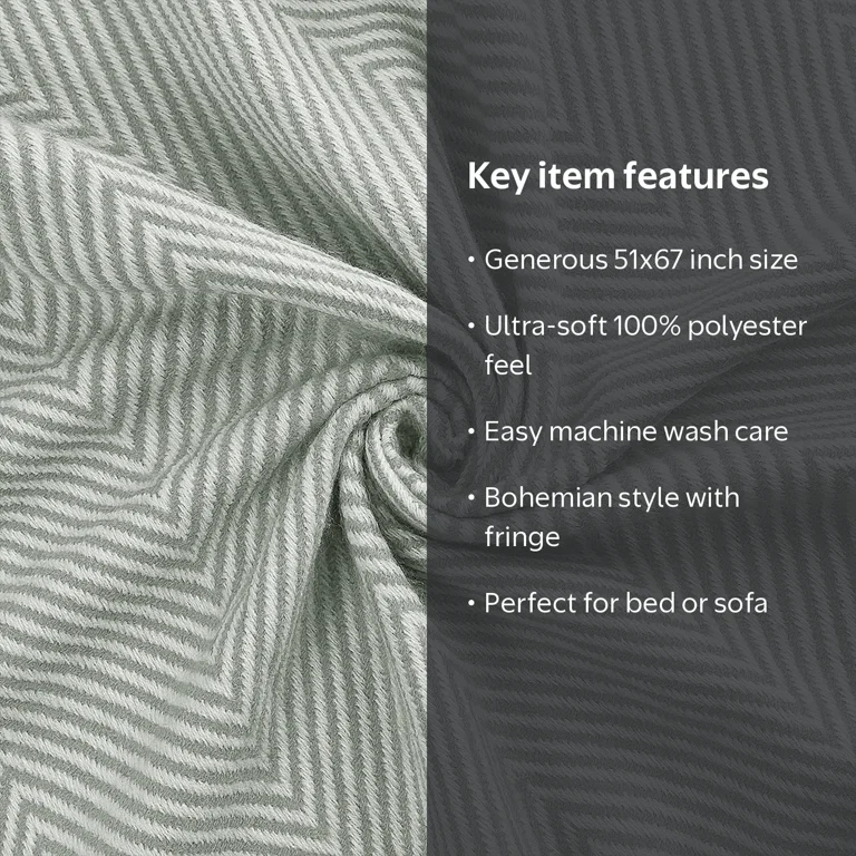 Decorative Throw Blanket with Fringe for Bed Sofa, 51