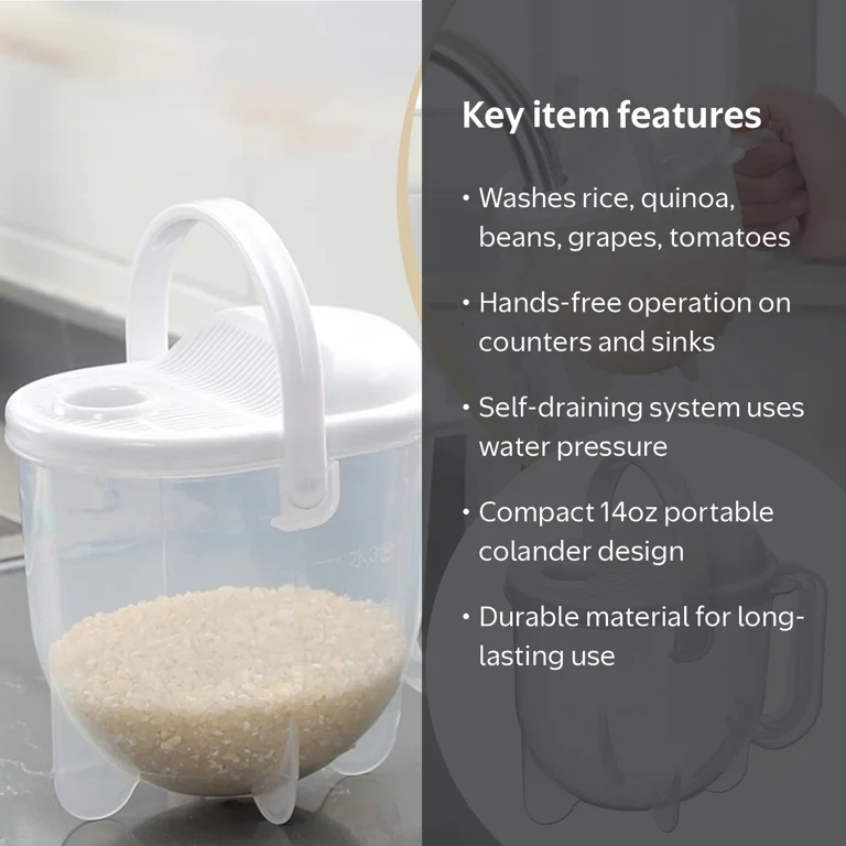 Vikakiooze Rice Washer,14oz Portable Rice Cleaner Strainer,Kitchen