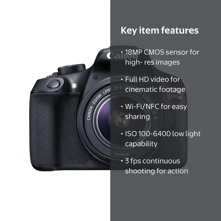 Canon EOS Rebel T6 DSLR Camera with EF-S 18-55mm Lens, 18MP APS-C