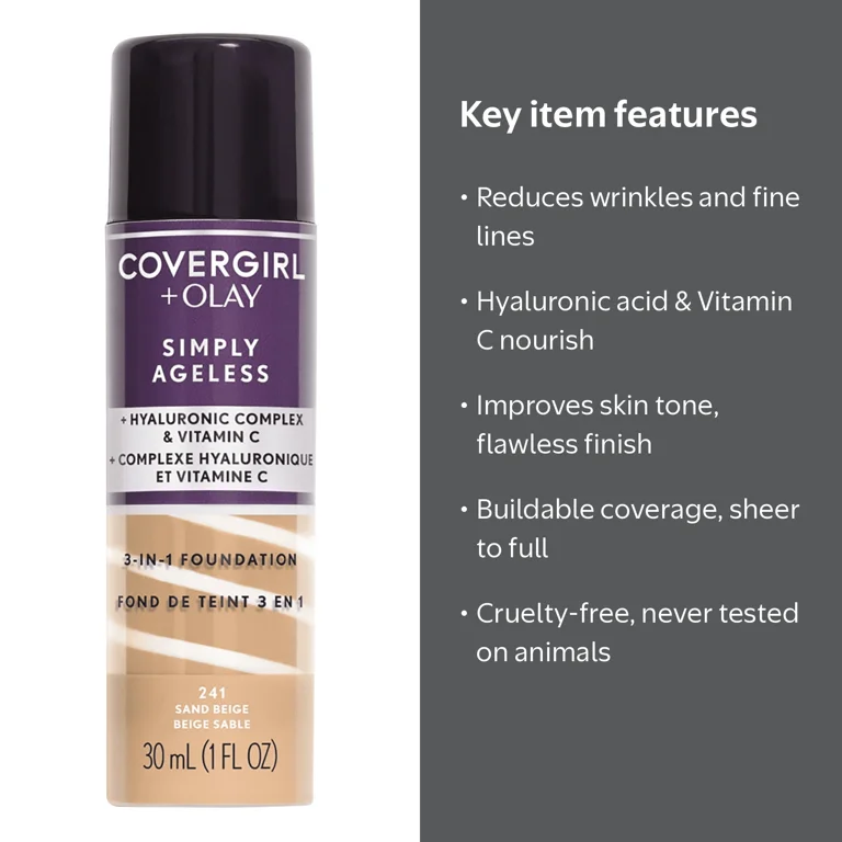 Covergirl & Olay Simply Ageless 3-in-1 Liquid Foundation, 241 Sand