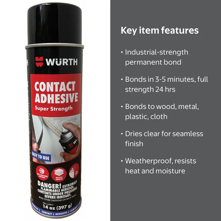 Würth Super Strength Spray Adhesive, Multi-Surface, 14oz, Clear