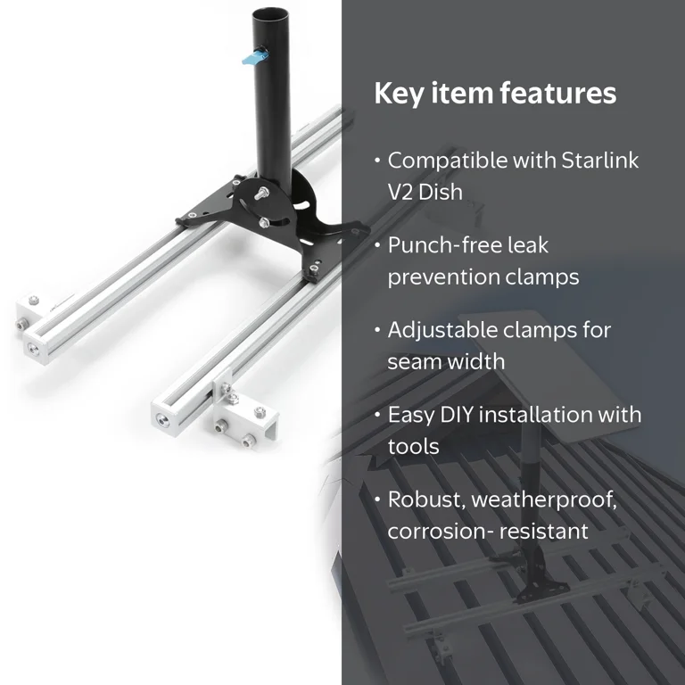 Starlink Adjustable Mounting Kit for Standing Seam Metal Roof
