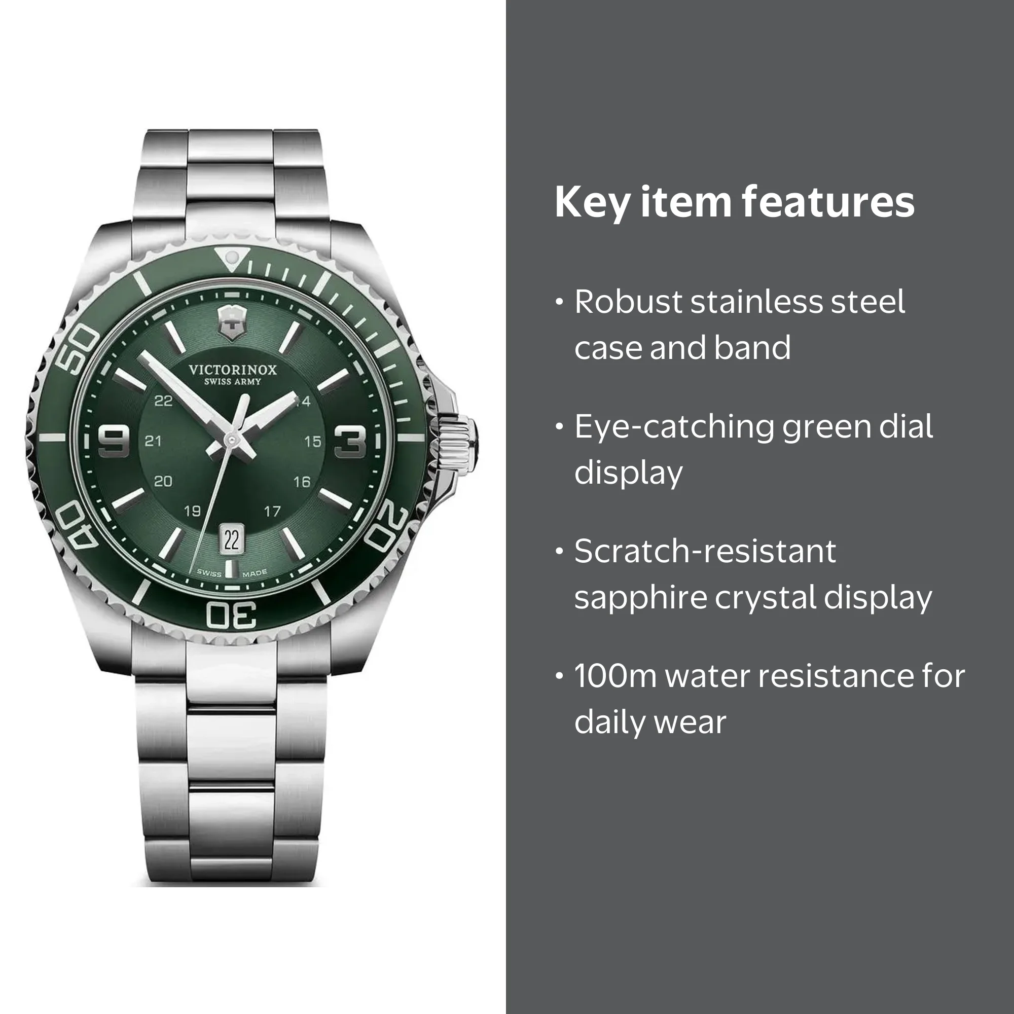 Victorinox Maverick Men's Green Dial Watch, Water Resistant