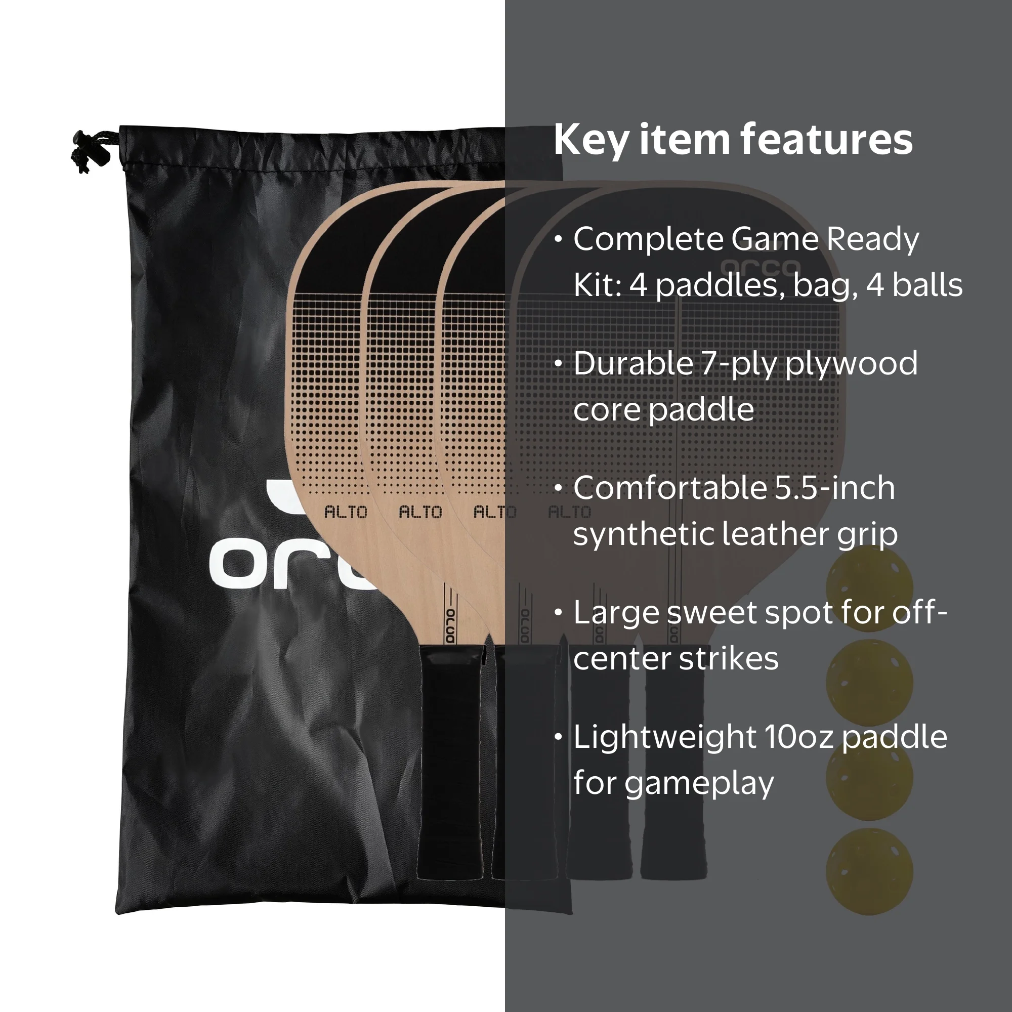 ORCA Alto Pickleball Paddle Set - 7-Layer Plywood - Lightweight