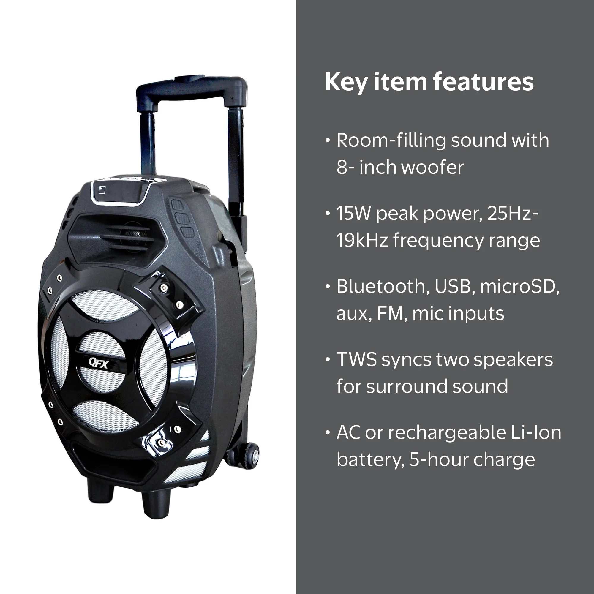 QFX PBX-61081BT Portable Tailgate Bluetooth Speaker and FM Radio