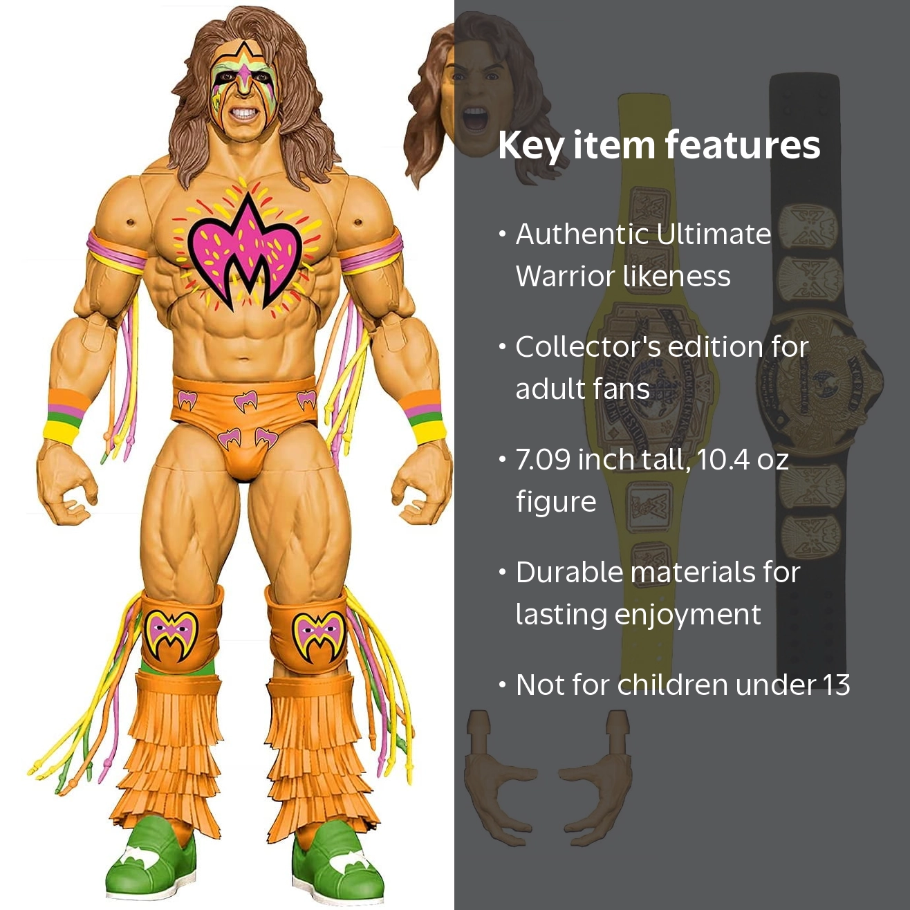 WWE, Ultimate Warrior Action Figure, 7.09 inches, collectible toy