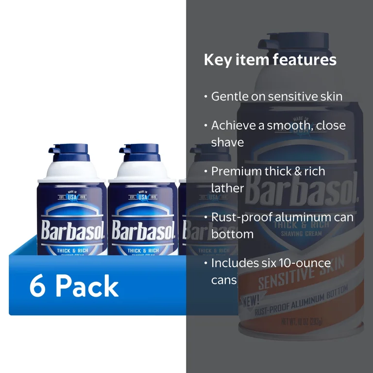 beer cigarette shaving cream (6 pack) Barbasol Sensitive Skin Thick & Rich for Men, 10 oz, Size: Pack of 1 promoting better glide with every stroke beer cigarette shaving cream WSP