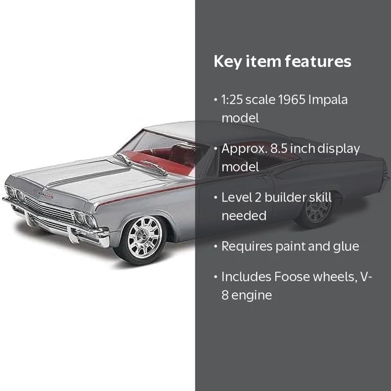 Classic '65 Chevy Impala 1:25 Plastic Model Kit for Adults to