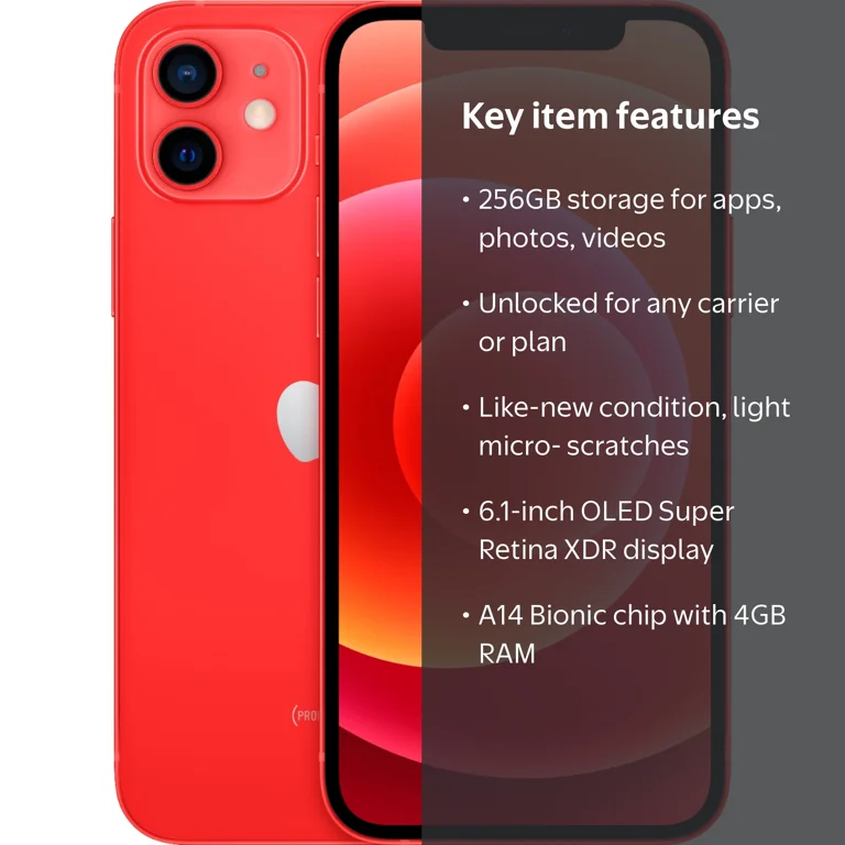 Restored Apple iPhone 12 - Carrier Unlocked - 256GB Red
