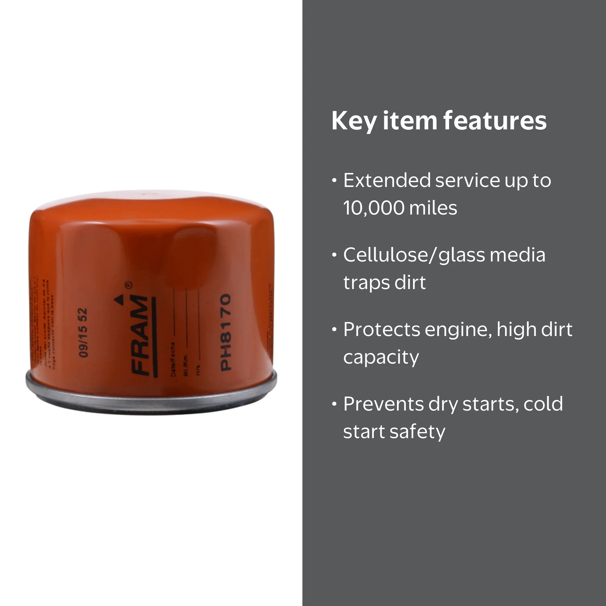 FRAM Extra Guard Oil Filter, PH8170, 10K mile Replacement Oil