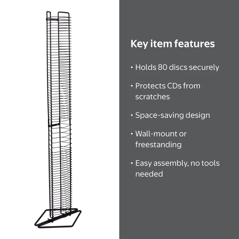 Atlantic Onyx Heavy Gauge Steel Media Storage Tower, 80-Disc
