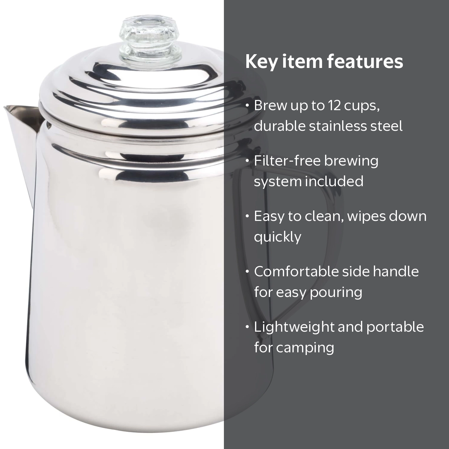 Coleman, Stainless Steel Coffee Percolator, 12 Cup, Outdoor