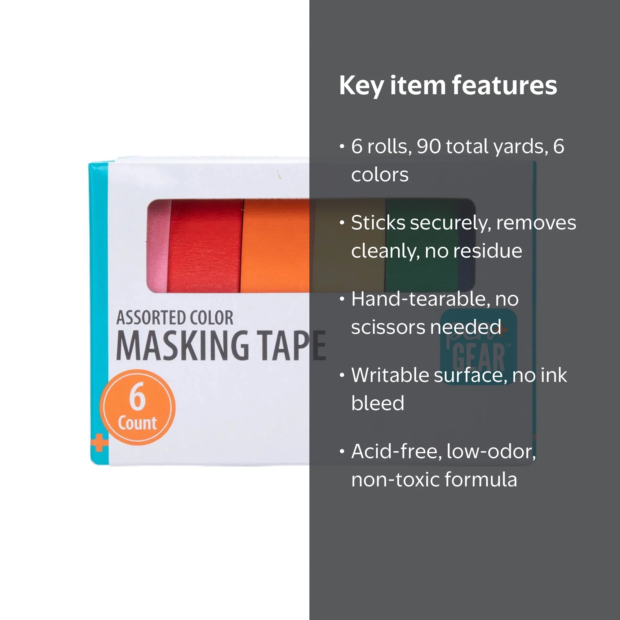 Pen+Gear Masking Tape Set, 0.59 inch x 15 yards, Multicolor, 6