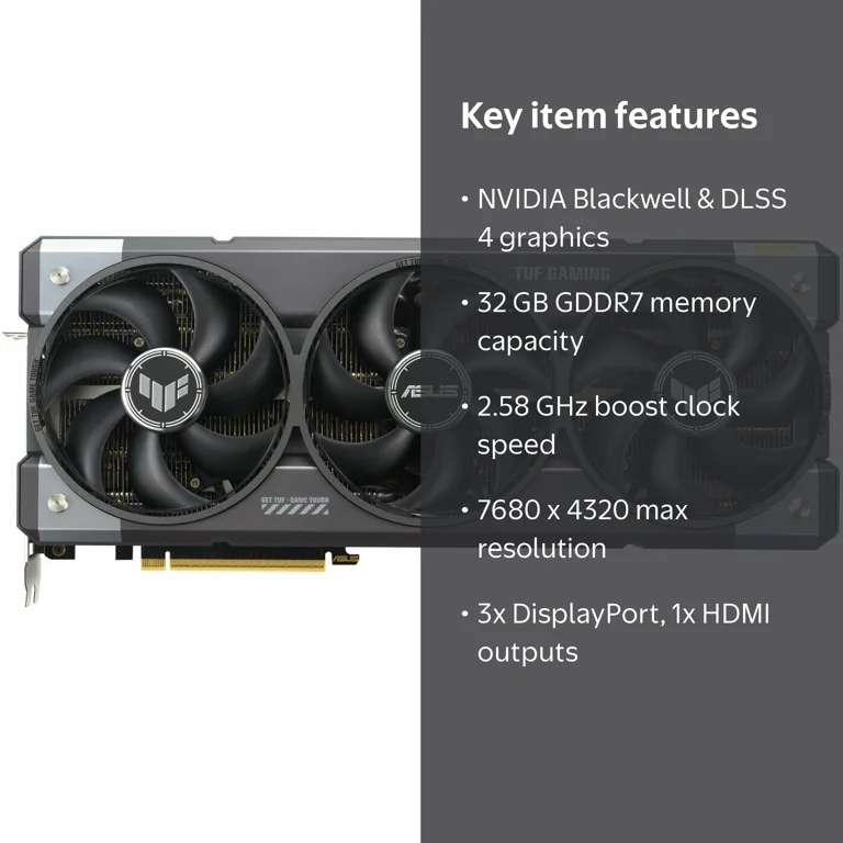 TUF NVIDIA GeForce RTX 5090 Graphic Card, 32 GB GDDR7, Built to