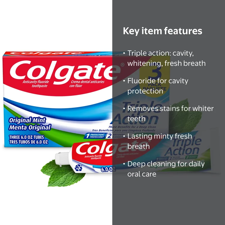 Colgate Triple Action Clean Toothpaste, Mint Flavor - 6 Ounce, 3