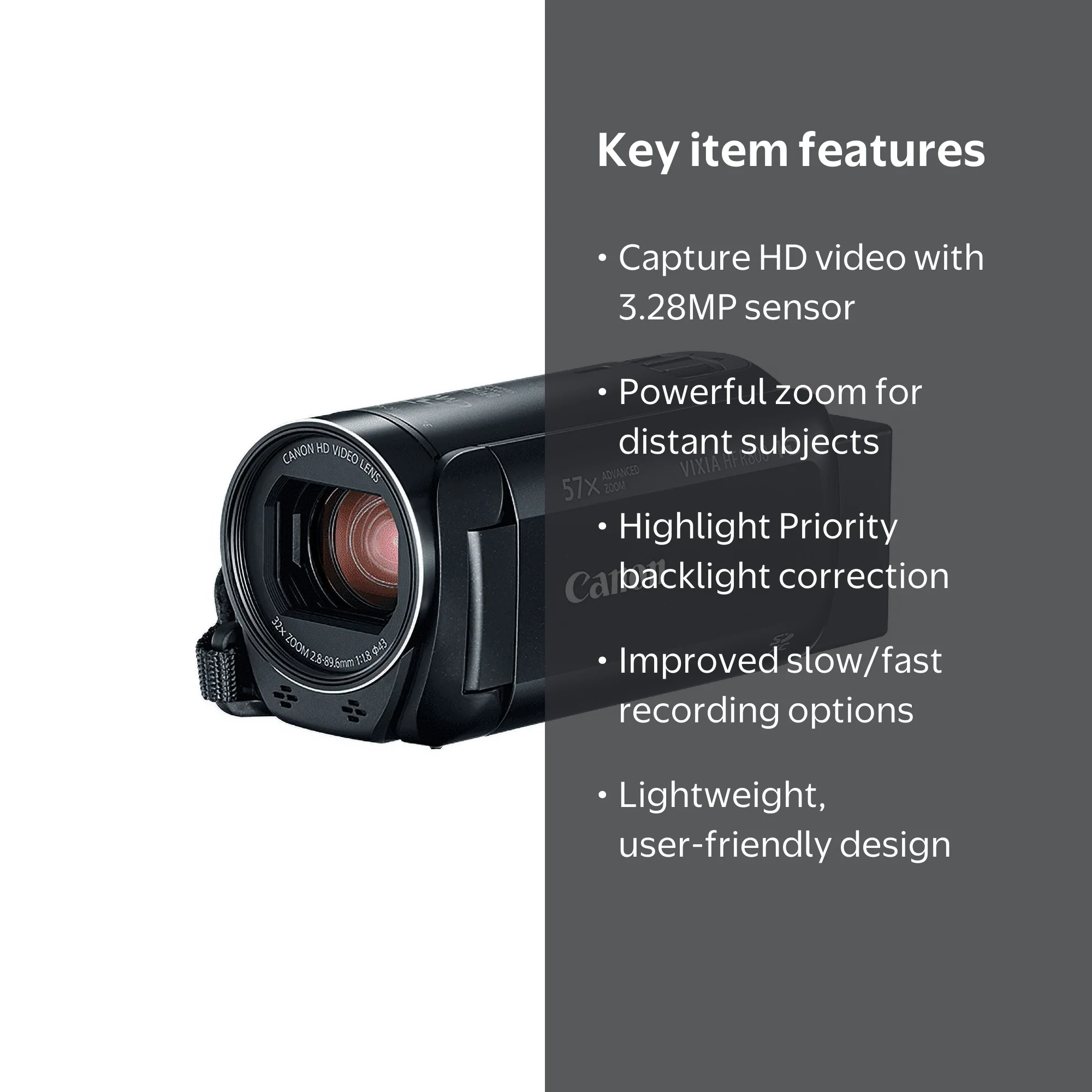 Canon VIXIA HF R800 FHD 3.28MP Camcorder, Black - Walmart.com