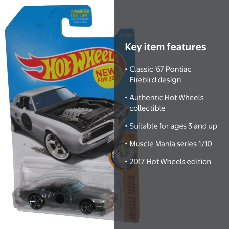 Hot Wheels Muscle Mania Silver Custom '67 Pontiac Firebird Toy Car