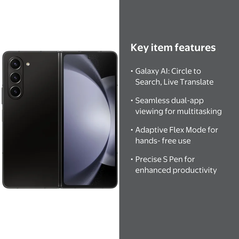 SAMSUNG Galaxy Z Fold 5, 256GB, Unlocked, 7.6” Screen, Dual App