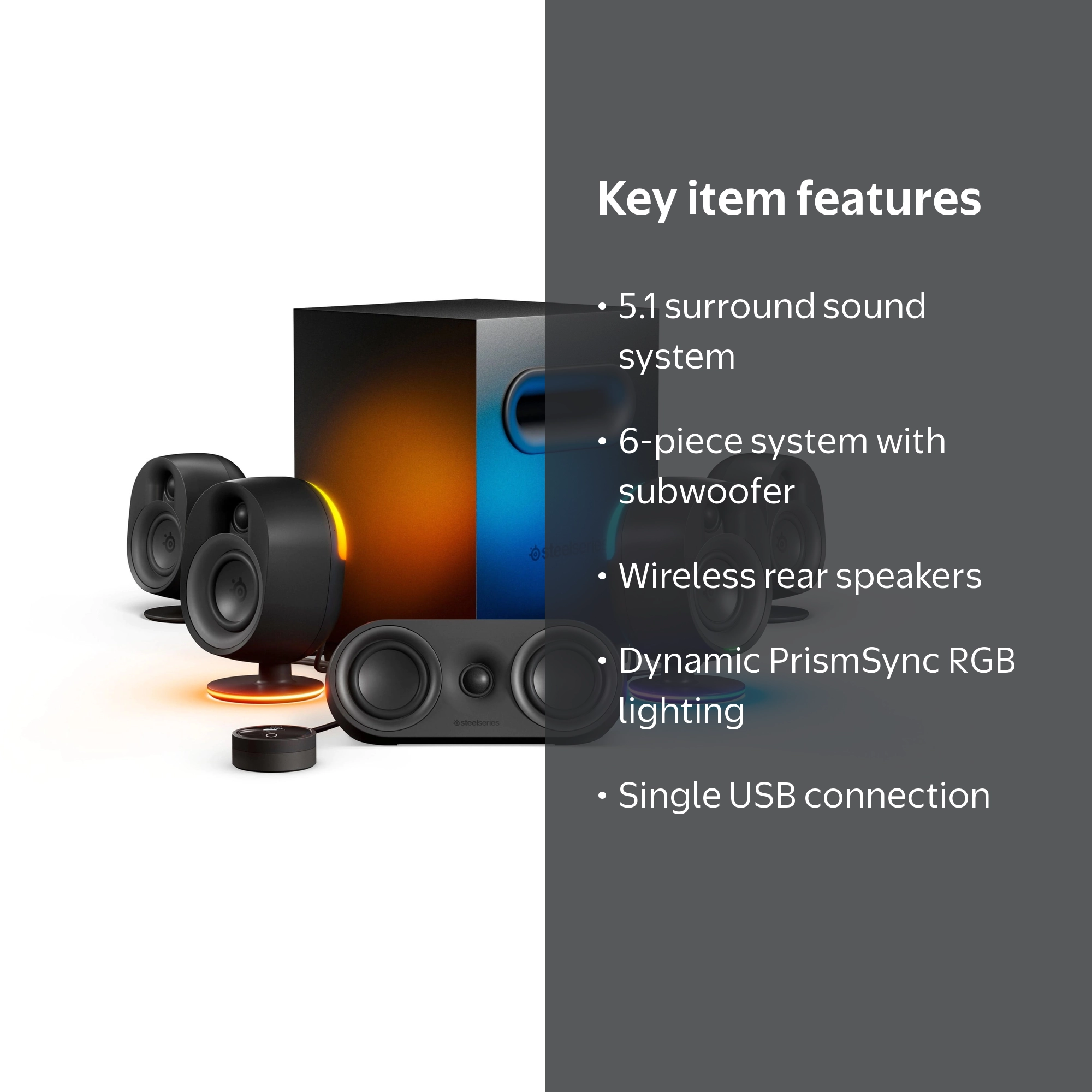SteelSeries Arena 9 5.1 Bluetooth Gaming Speakers, RGB, Black