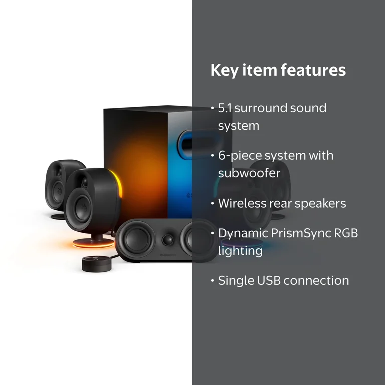 SteelSeries Arena 9 5.1 Bluetooth Gaming Speakers, RGB, Black