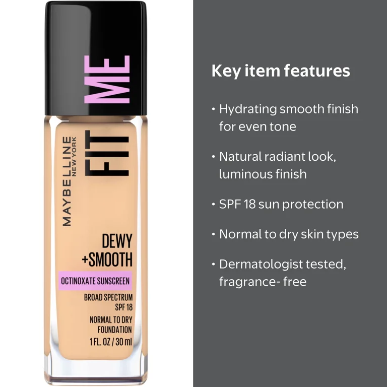 Maybelline, Foundation, SPF 18, Dewy and Smooth Liquid - Walmart.com