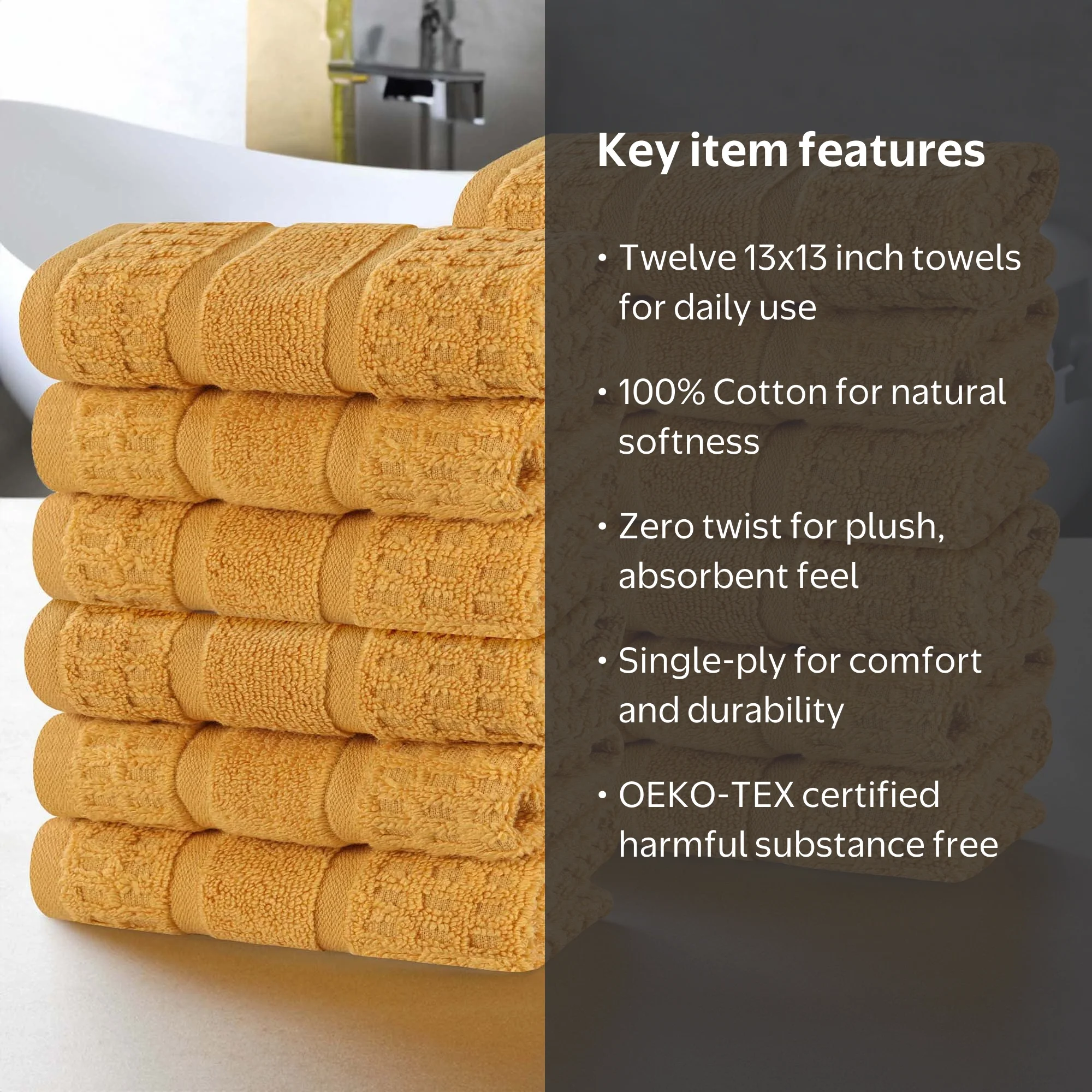 Superior Zero Twist 12-Piece Cotton Face Towel Set, Waffle Border