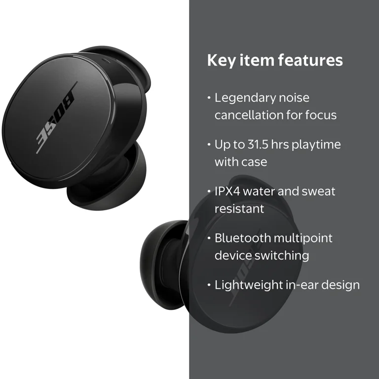 Bose, Wireless Noise Cancelling Earbuds, QC Earbuds, Black