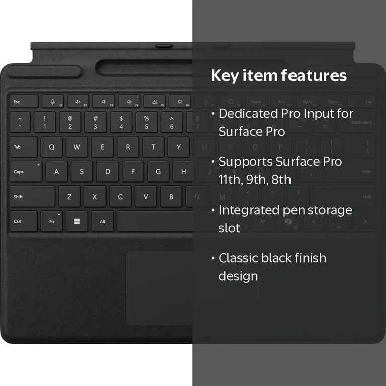 Microsoft Surface Pro Keyboard for Pro 11, 9, 8 with Pen Storage