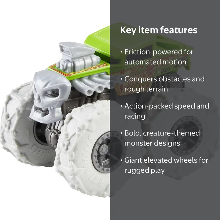 Hot Wheels, Monster Trucks, Bone Shaker Rev Treadz, 1:43 scale