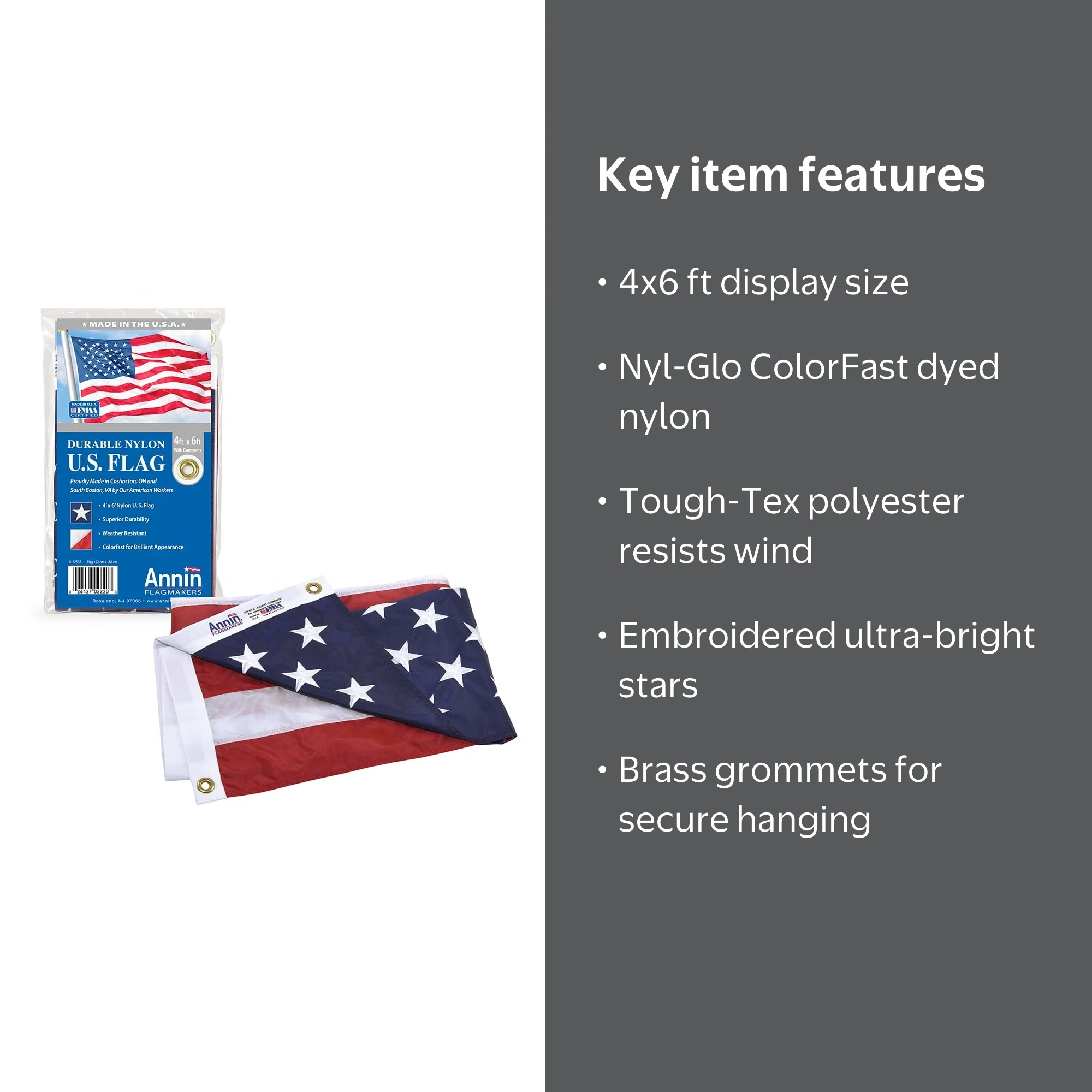 Annin Flagmakers 4x6 ft. Nylon Flag with ColorFast, Embroidered