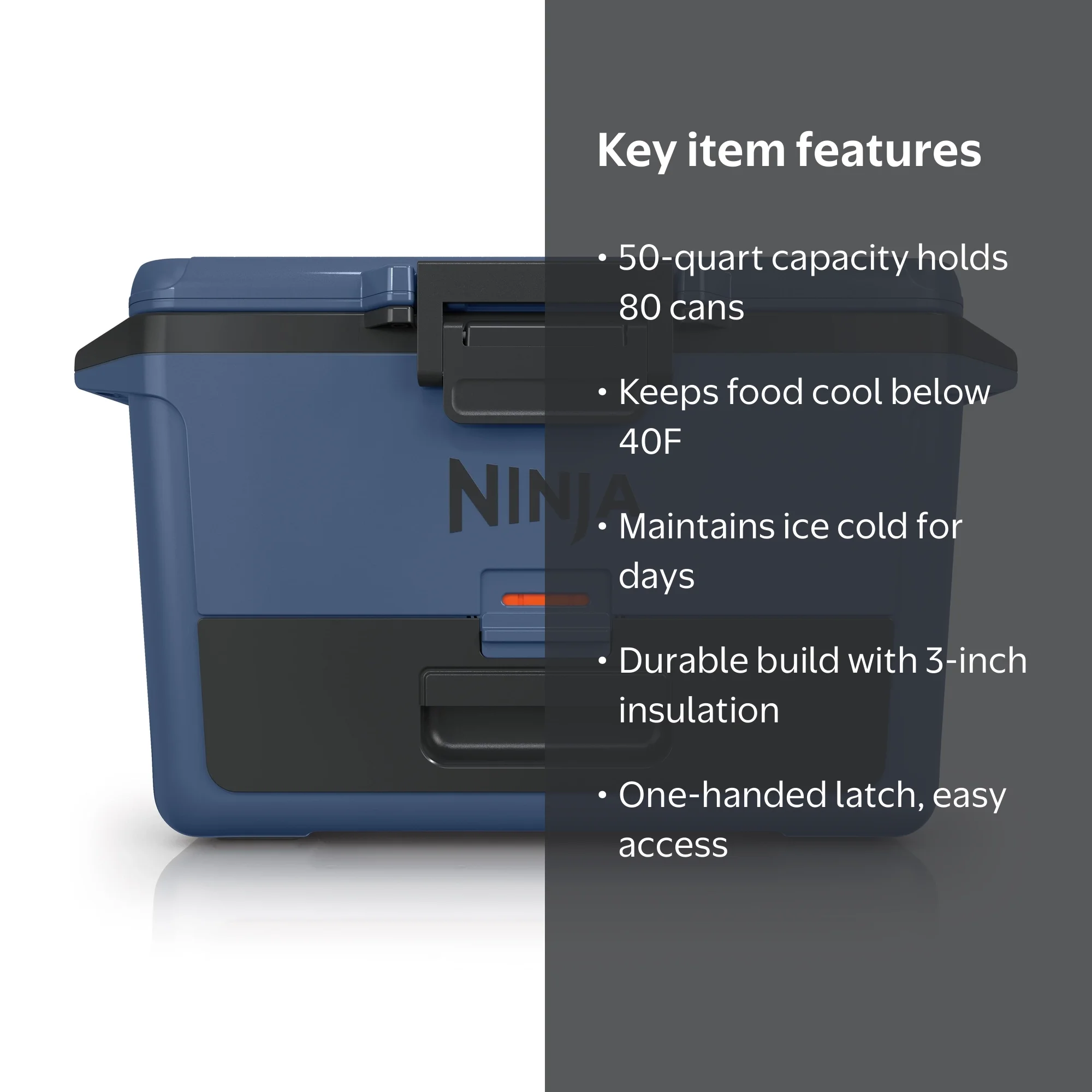 Ninja FrostVault 50qt Hard Cooler, Blue, Ice Chest with Dry Zone